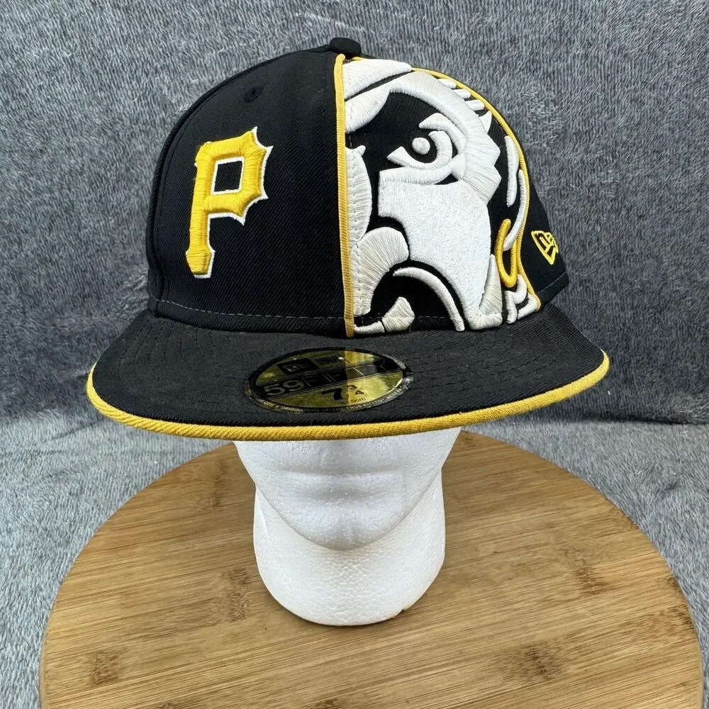 Pittsburgh Pirates Hat Cap Fitted Mens 7 3/4 Black Yellow MLB Baseball New Era